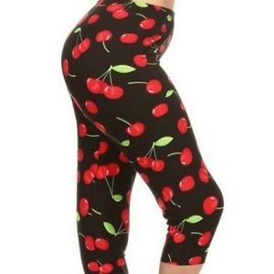 Cherry Printed Capri Leggings With Matching Mask